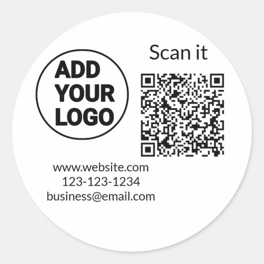 Minimaal enkelvoudig q r code add logo san code na ronde sticker (Voorkant)