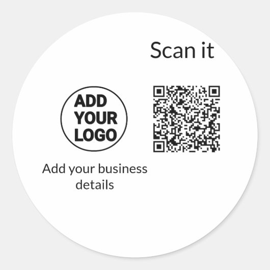 Minimaal enkelvoudig q r code add logo san code na ronde sticker (Voorkant)