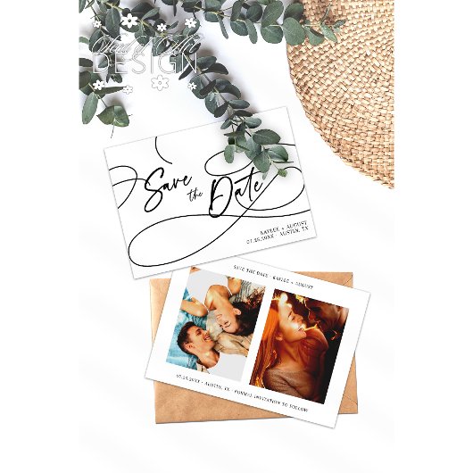 Minimaal Fancy script "Save the Date" Trouwfoto Save The Date