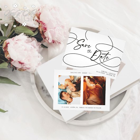 Minimaal Fancy script "Save the Date" Trouwfoto Save The Date