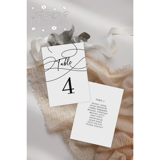 Minimaal Fancy Script "Tafel" Kalligrafie Bruiloft Kaart