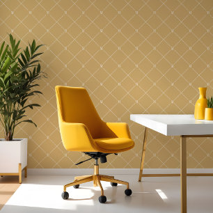 Minimaal geel diagonaal geruit monogrampatroon behang