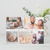Minimaal Gezegend Hart Doop Fotocollage Bedankkaart (Staand voorkant)
