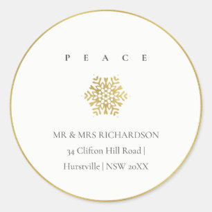 Minimaal Gold Snowflake Peace-kerstadres Ronde Sticker