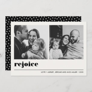Minimaal grafisch   Rejoice Black Kerstmis 2 Foto Kaart