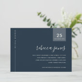 MINIMAAL GRAY BLUE NAVY TYPOGRAPHY VRIJGEZELLENFEE KAART (Staand voorkant)