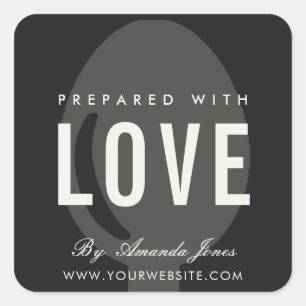 MINIMAAL GRAY ZWARTE SPOON CHEF BEREID MET LOVE VIERKANTE STICKER