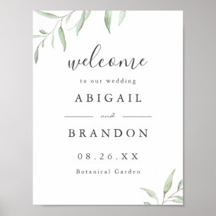 Minimaal greenery rustic bruiloft-welkomstbord poster
