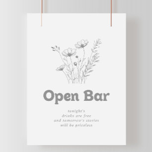 Minimaal grijs wildbloem-huwelijks-openbar-teken poster