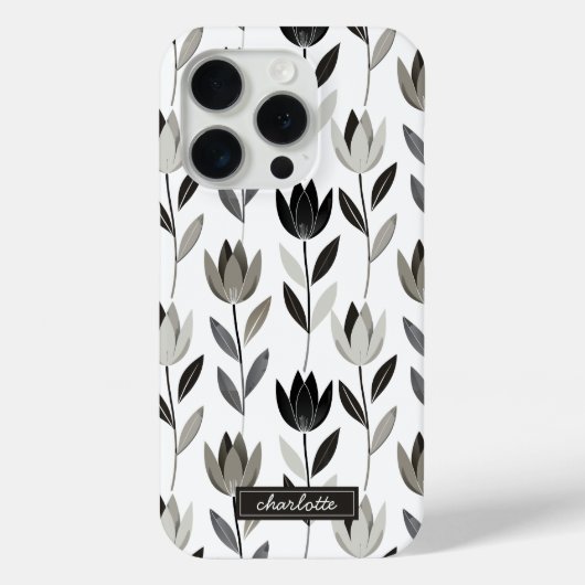 Minimaal handgetekende Boho Tulpen Monogram Naam Case-Mate iPhone Case (Achterkant)