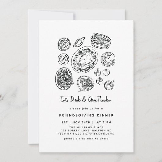 Minimaal handgetekende Friendsgiving Dinner Herfst Kaart (Voorkant)
