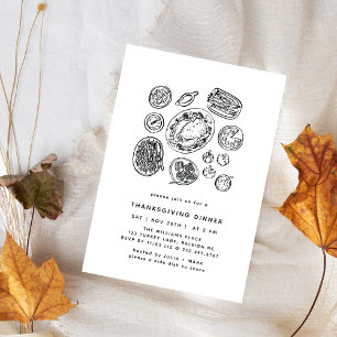 Minimaal handgetekende Thanksgiving Dinner Herfst Kaart