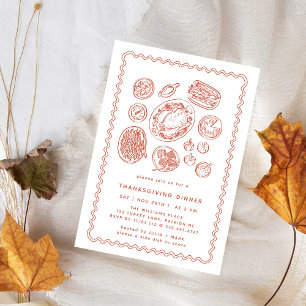 Minimaal handgetekende Thanksgiving Dinner Herfst Kaart