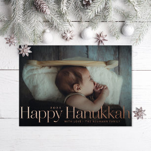 Minimaal Happy Hanukkah Holiday Foto Roos Gold Folie Feestdagenkaart