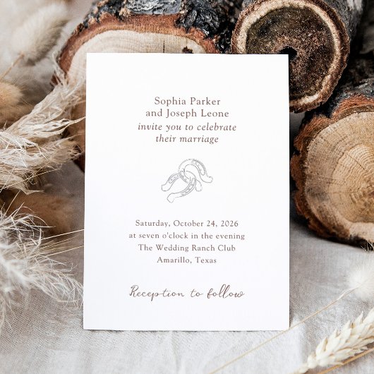 Minimaal Hoefijzer | Rustic Brown Wedding Zilver Folie Uitnodiging