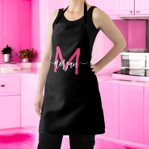 Minimaal Hot Pink Black Modern Typografisch Monogr Schort