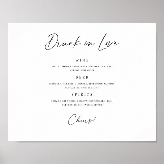 Minimaal huwelijksdrankteken Menu Drank In Love Ba Poster (Voorkant)