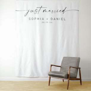 Minimaal Just Married Script Trouwdecoratie Achter Wandkleed
