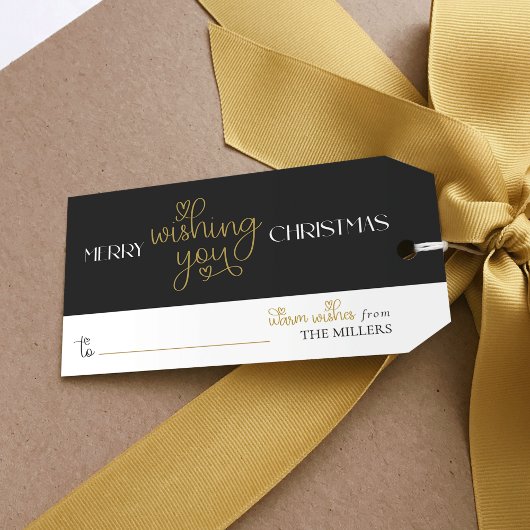 Minimaal kerstcadeautje Label met naamshartscript Cadeaulabel