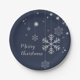 Minimaal kerstontwerp met sneeuwvlokken papieren bordje