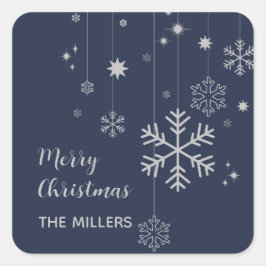 Minimaal kerstontwerp met sneeuwvlokken vierkante sticker