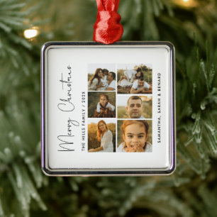 Minimaal Kerstscript Familie 6 foto's Metalen Ornament
