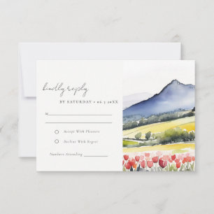 Minimaal landelijk lentebloemstuk landschaps bruil RSVP kaartje
