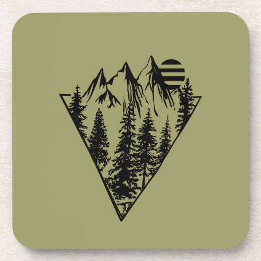 Minimaal landschap dennenbos bier onderzetter (Voorkant)