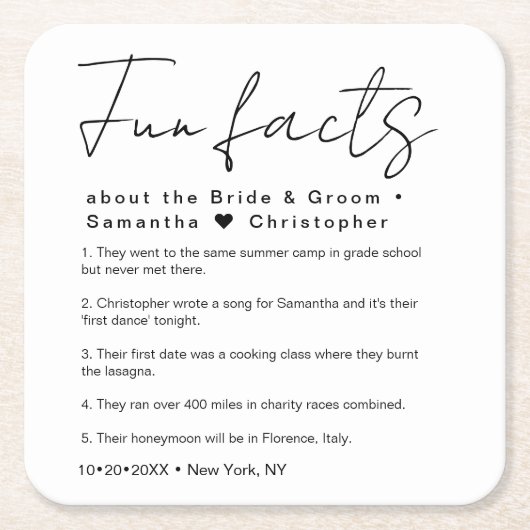 Minimaal leuk feit over bruidegom Bruiloft Vierkante Kartonnen Onderzetter (Voorkant)