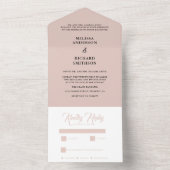 Minimaal licht blush roze en zwart bruiloft all in one uitnodiging (Binnen)