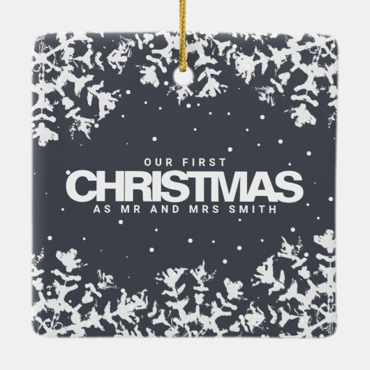 Minimaal Lijst van sneeuwvlokken | Vrolijk en getr Keramisch Ornament (Achterkant)