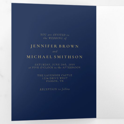 Minimaal marinepieel goudhuwelijk drieluik kaart (Binnenzijde eerst)