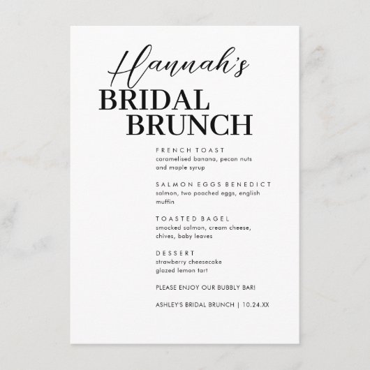 Minimaal menu Aangepaste bridal Brunch (Voorkant)