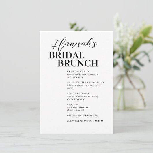 Minimaal menu Aangepaste bridal Brunch (Staand voorkant)