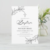 Minimaal Minimalistisch Tak Bladeren Doop Kaart (Staand voorkant)