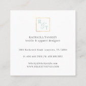 Minimaal Mint & Wit Geometisch Patroon Monogram Vierkante Visitekaartje (Achterkant)