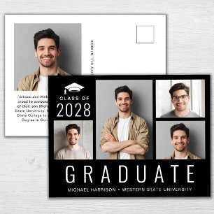 Minimaal modern 5 Afstuderen voor fotocollage zwar Aankondigingskaart