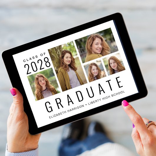 Minimaal modern 5 Photo Collage Afstuderen Aankondiging