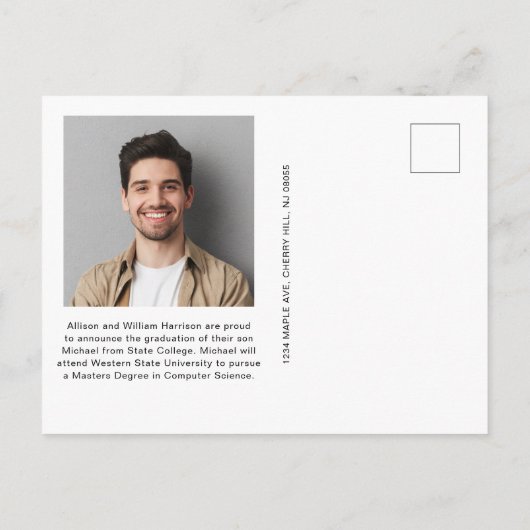 Minimaal modern 5 Photo Collage Blue-Afstuderen Aankondigingskaart (Achterkant)