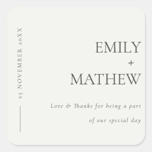MINIMAAL MODERN BLACK & WITTE TYPOGRAFIE WEDING VIERKANTE STICKER