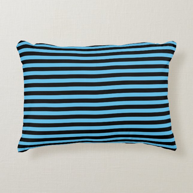 Minimaal Modern Blauw en Zwart Gestreept Accent Kussen (Voorkant)