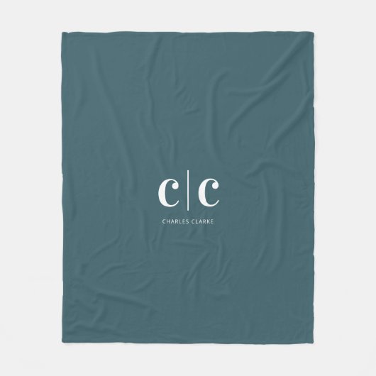 Minimaal modern Blauwgroen Monogram Fleece Deken (Voorkant)