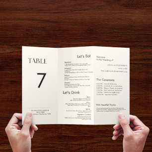 Minimaal Modern Drievoudig Trouwtafel Nummer Menu