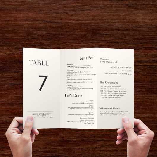 Minimaal Modern Drievoudig Trouwtafel Nummer Menu
