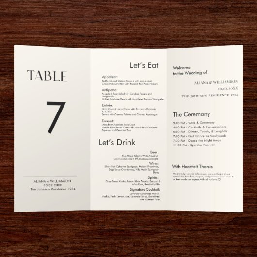 Minimaal Modern Drievoudig Trouwtafel Nummer Menu