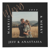 Minimaal Modern Getrouwd & Blij Gouden Script Kubus (Voorkant)