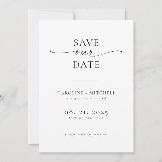 Minimaal modern hedendaags schrift save the date (Voorkant)