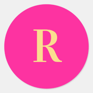 Minimaal Modern Monogram Hot Pink Ronde Sticker