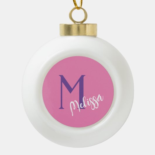 Minimaal Modern Monogram Kerst Ornament – Roze (Voorkant)