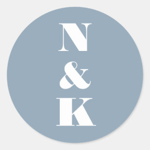 Minimaal Modern Monogram Zachte Blauwe Elegante Tr Ronde Sticker